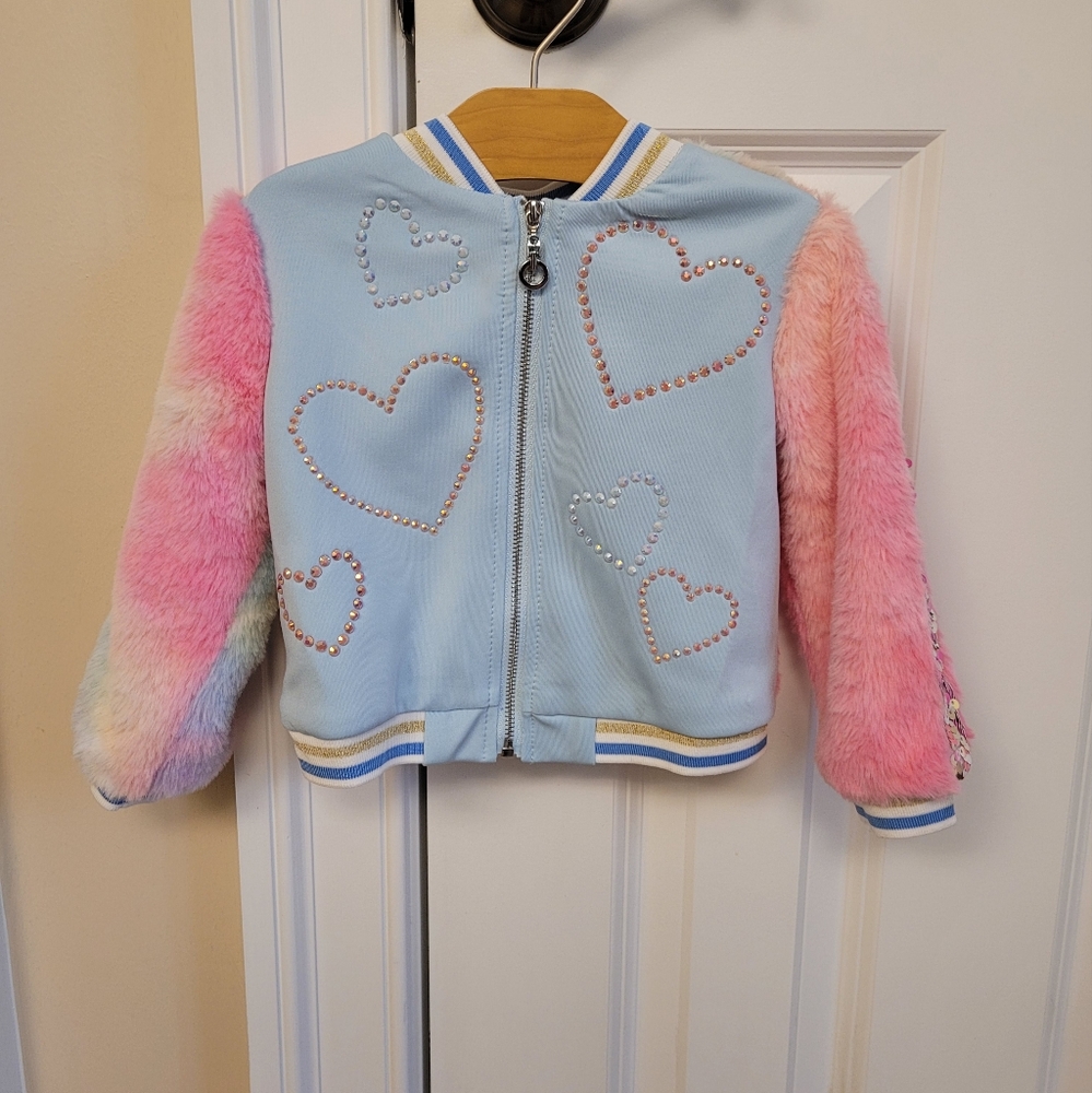 Baby SARA Kids Heart Embellished Jacket - Blue and Pink